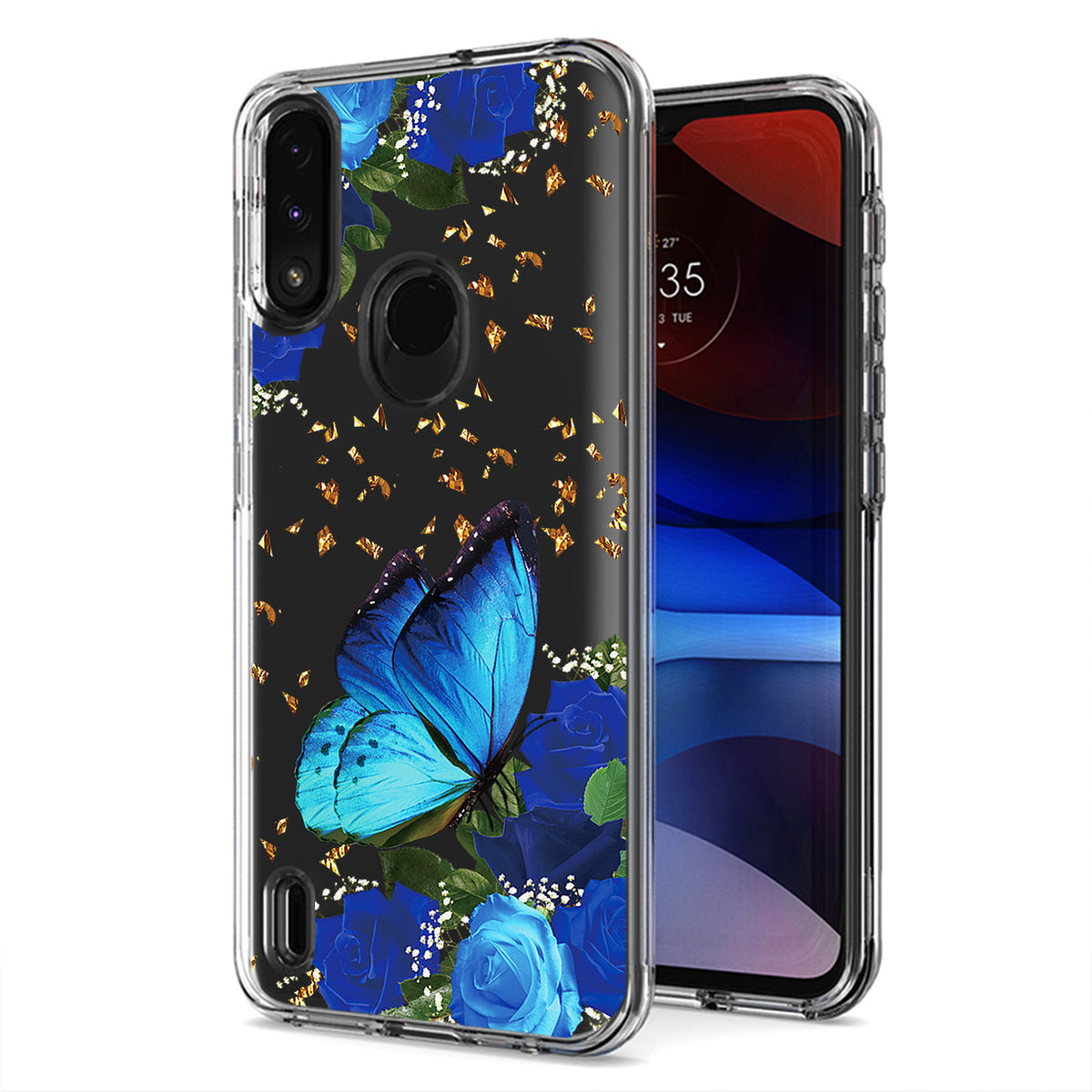 Pressed dried flower Design Phone case for Moto E7 Power 2021 In Blue - Heavy Duty & Reliable | CELL DEMAND Official