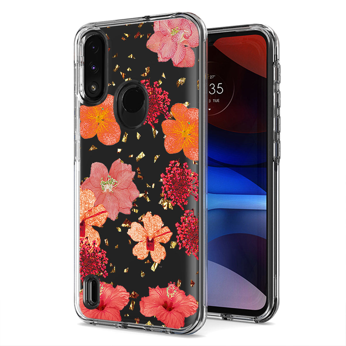 Pressed dried flower Design Phone case for Moto E7 Power 2021 In Red - Ultra-Slim & Reliable | CELL DEMAND Official