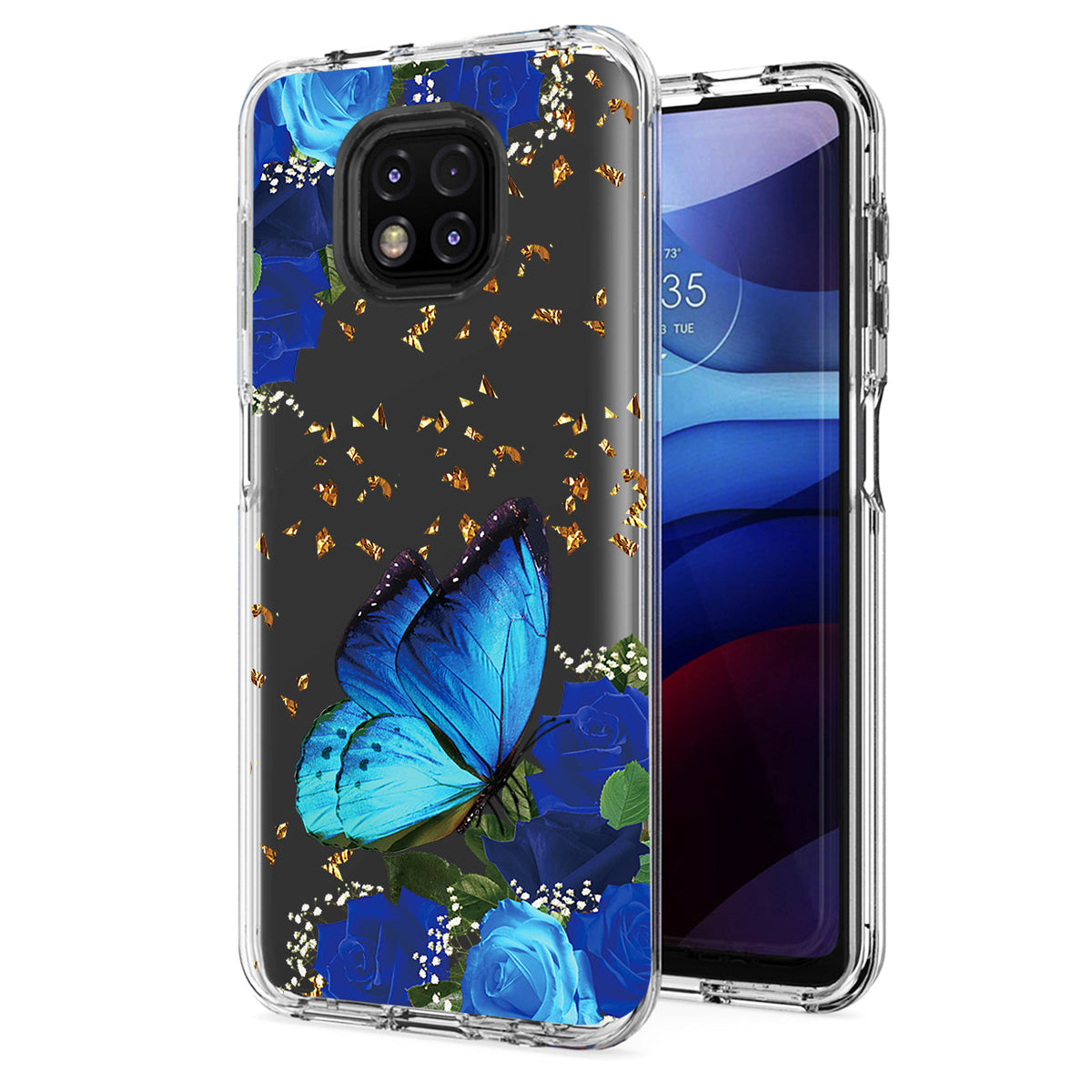 Pressed dried flower Design Phone case for Moto G Power 2021 In Blue - Crystal Clear & Reliable | CELL DEMAND Official