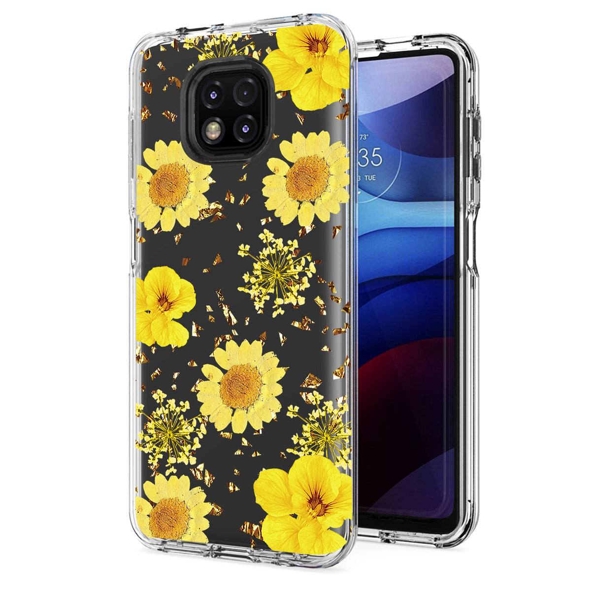 Pressed dried flower Design Phone case for Moto G Power 2021 In Yellow - Shockproof & Reliable | CELL DEMAND Official
