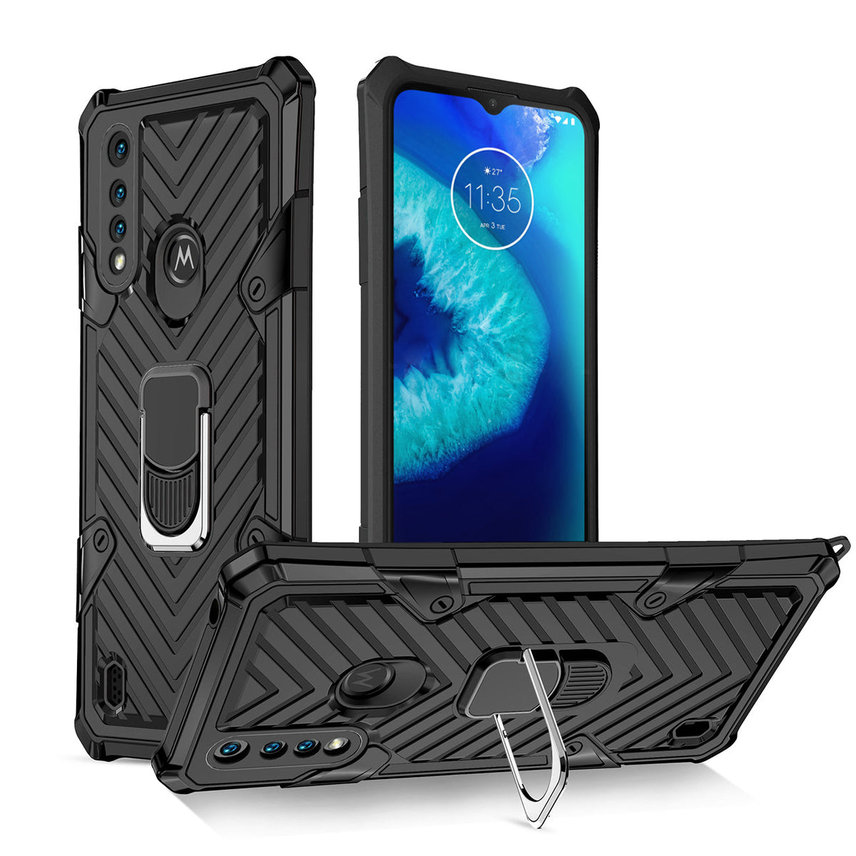 Kickstand Anti-Shock And Anti Falling Case for  Moto G8 Power Lite In Black - Crystal Clear & Reliable | CELL DEMAND Official