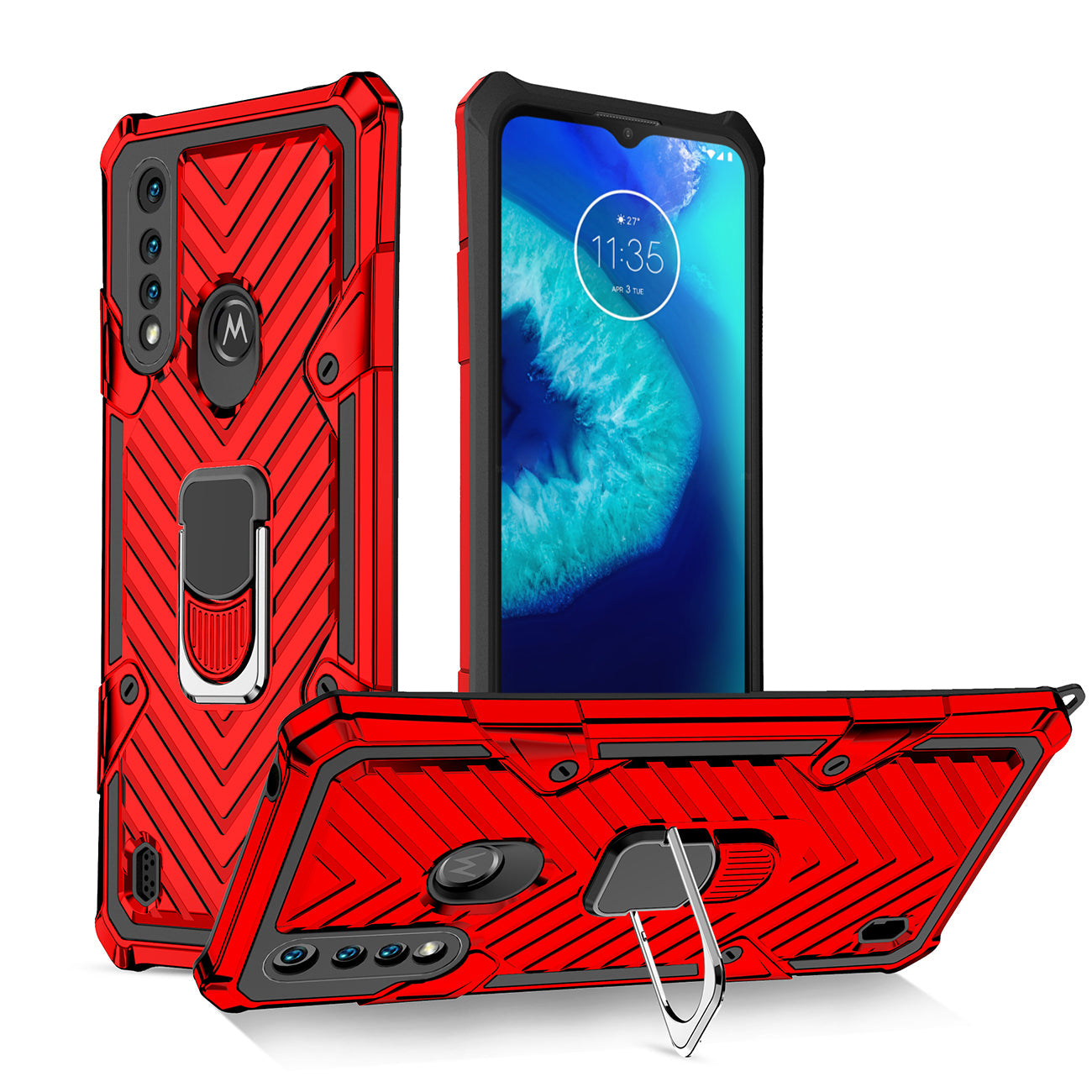 Kickstand Anti-Shock And Anti Falling Case for  Moto G8 Power Lite In Red - Crystal Clear & Reliable | CELL DEMAND Official