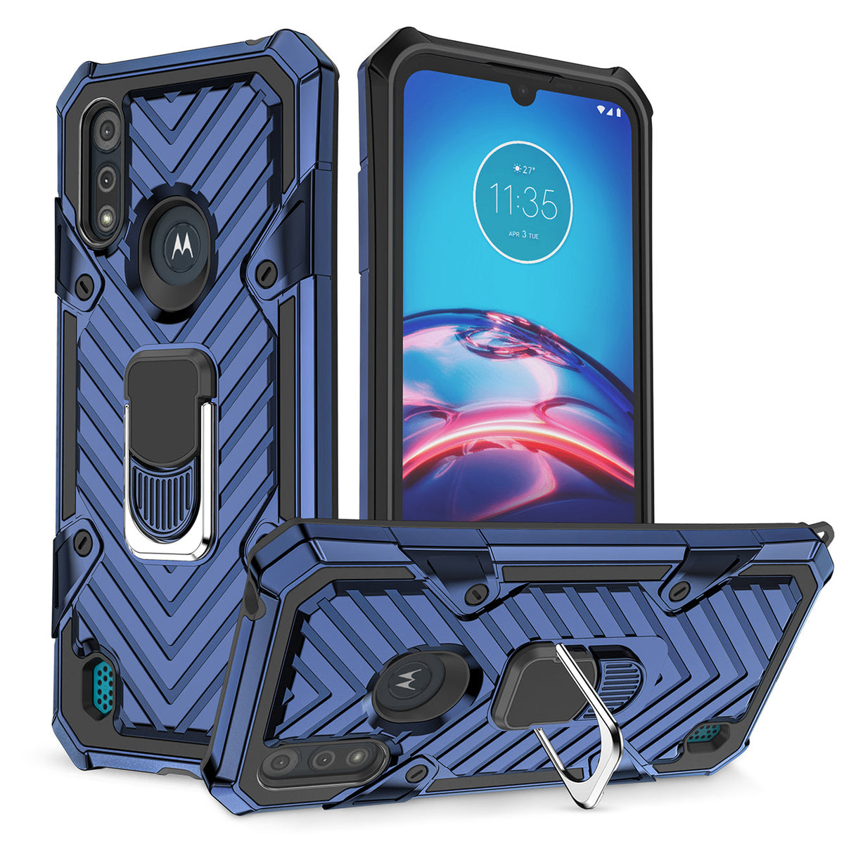 Kickstand Anti-Shock And Anti Falling Case for  Moto E6S In Blue - Heavy Duty & Reliable | CELL DEMAND Official
