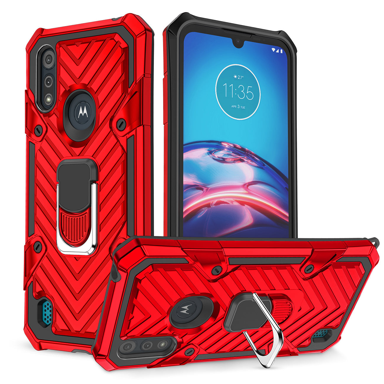 Kickstand Anti-Shock And Anti Falling Case for  Moto E6S In Red - Ultra-Slim & Reliable | CELL DEMAND Official