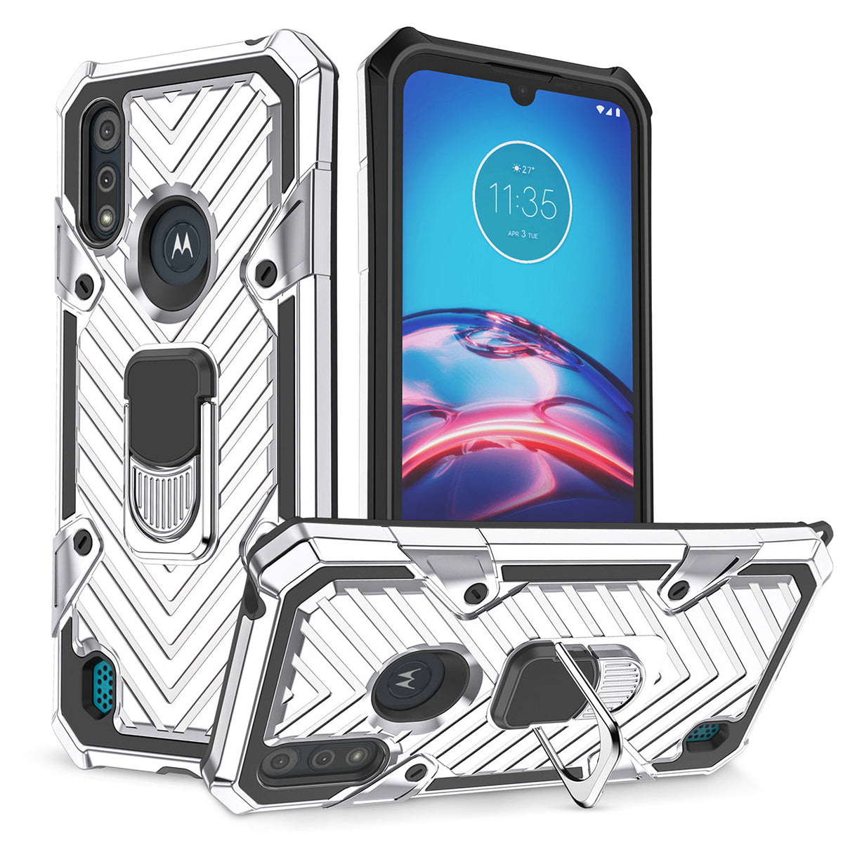 Kickstand Anti-Shock And Anti Falling Case for  Moto E6S In Silver - Durable & Reliable | CELL DEMAND Official