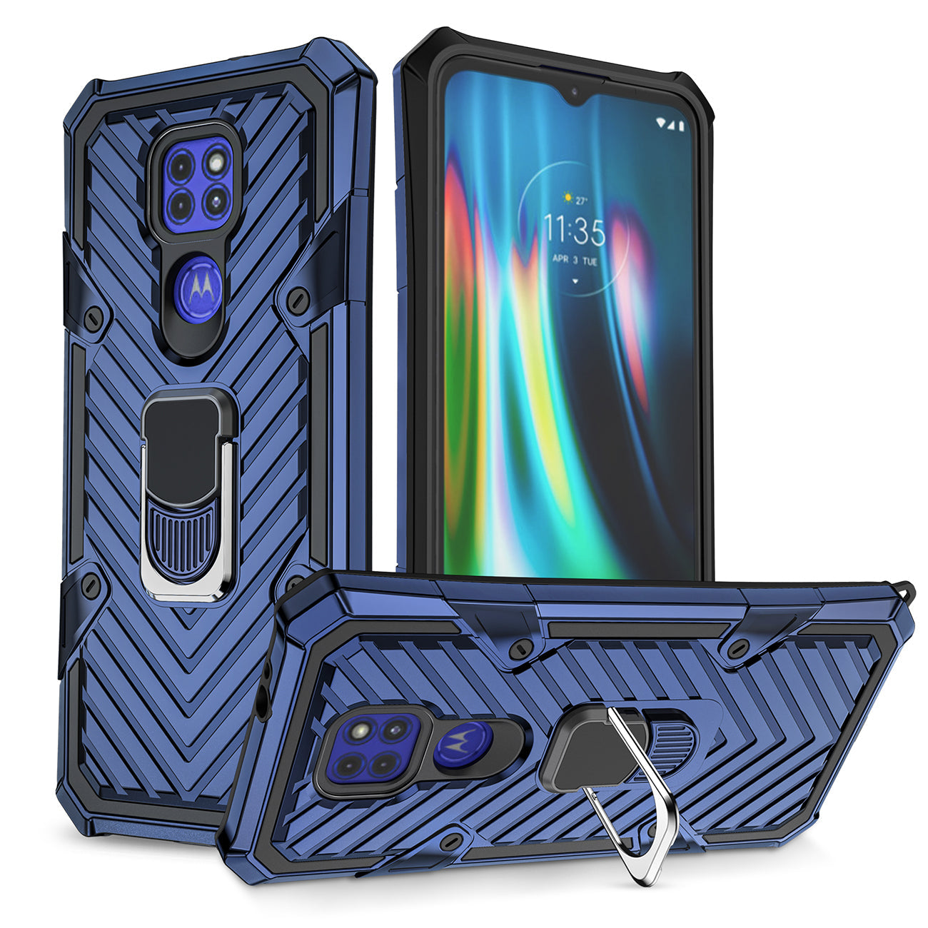 Kickstand Anti-Shock And Anti Falling Case for Moto G9/G9 PLAY In Blue - Heavy Duty & Reliable | CELL DEMAND Official