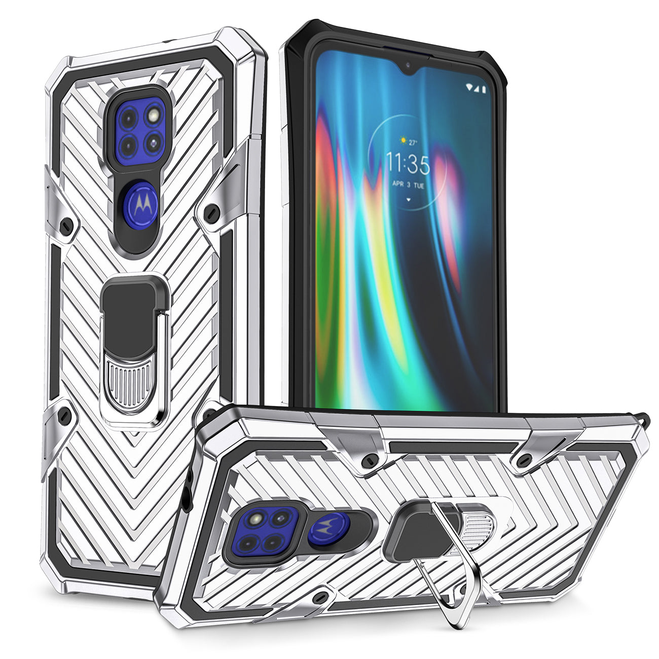 Kickstand Anti-Shock And Anti Falling Case for Moto G9/G9 PLAY In Silver - Premium & Reliable | CELL DEMAND Official