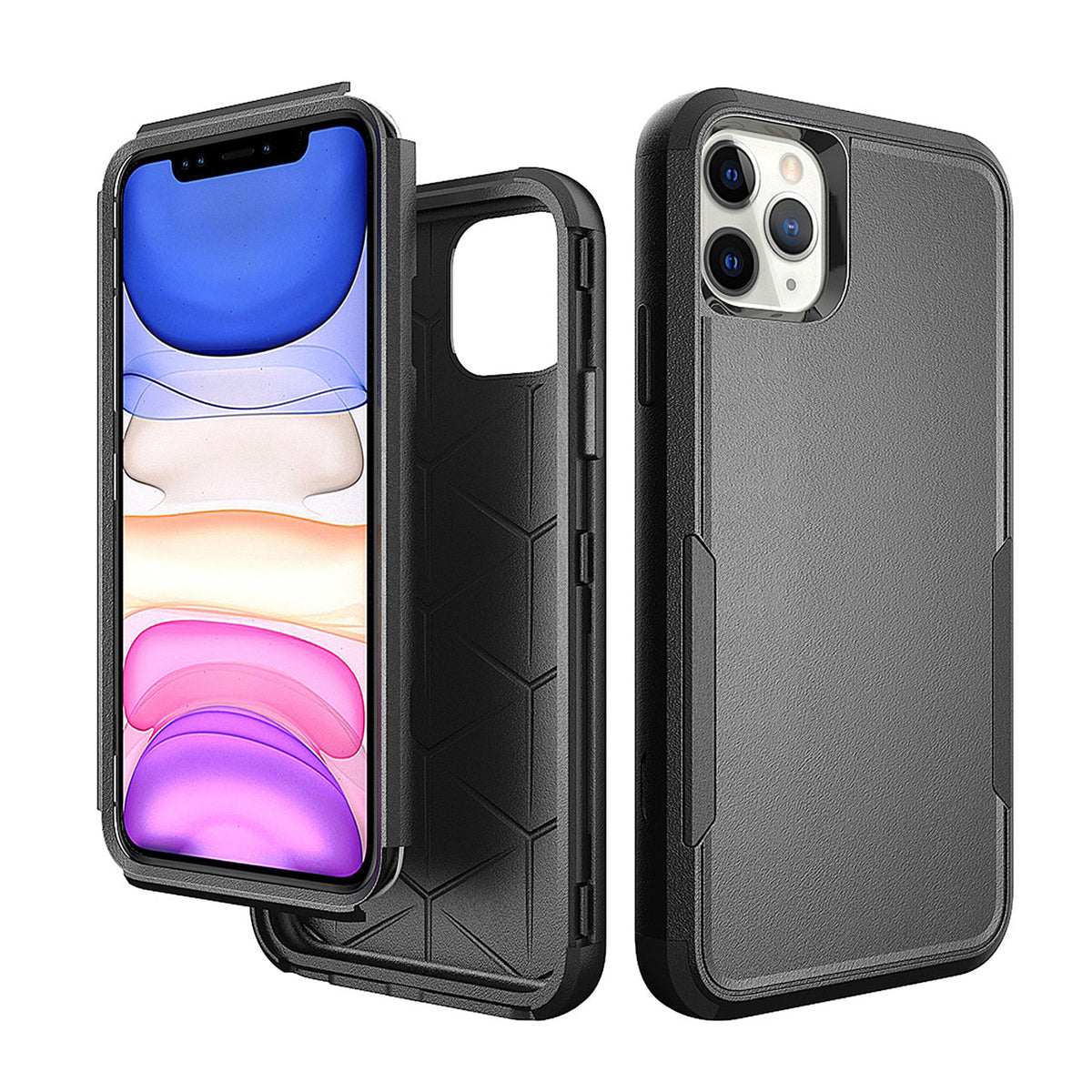 IPHONE 11 PRO Compatible 3in1 Hybrid Heavy Duty Defender Rugged Armor Case For APPLE IPHONE 11 PRO In Black - Shockproof Protection by CELL DEMAND