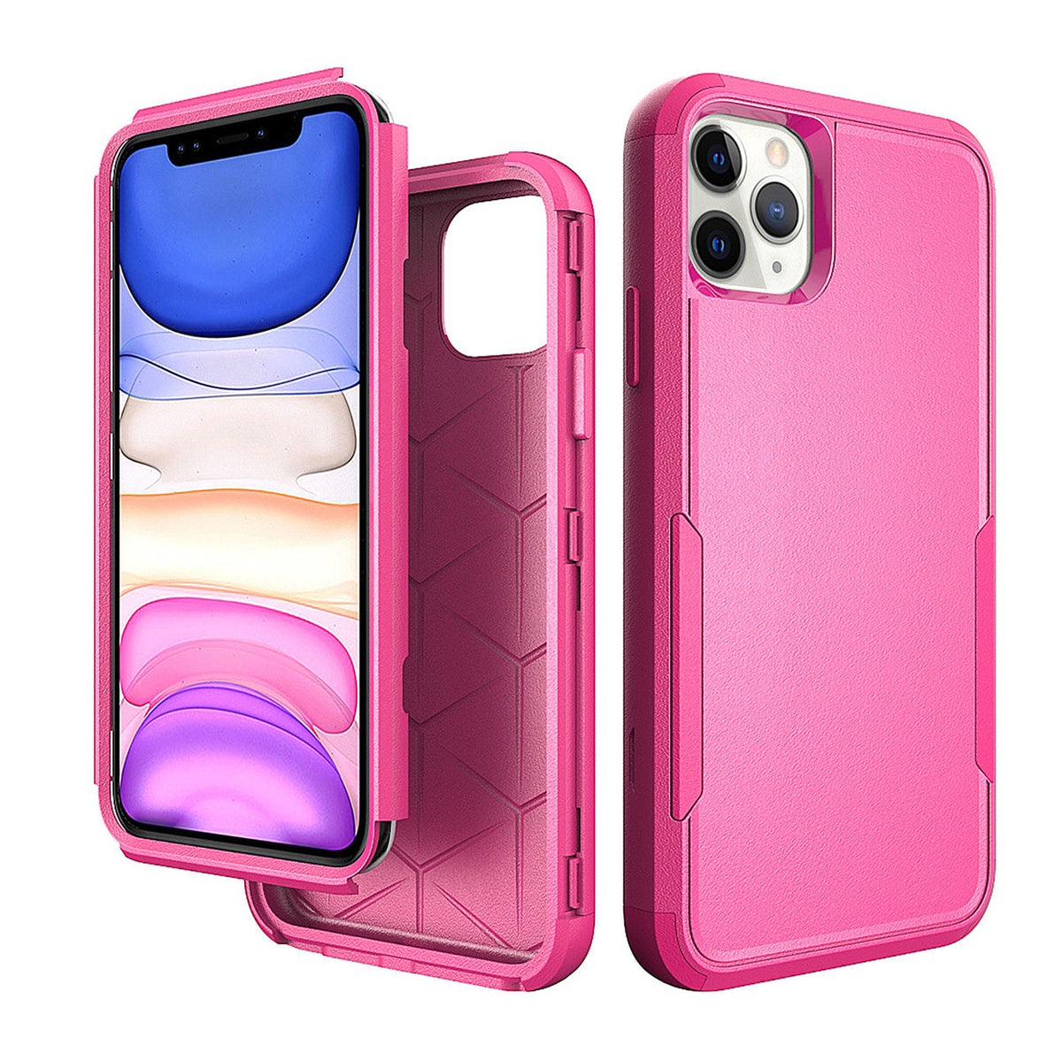 IPHONE 11 PRO Compatible 3in1 Hybrid Heavy Duty Defender Rugged Armor Case For APPLE IPHONE 11 PRO In Hot pink - Heavy Duty Protection by CELL DEMAND