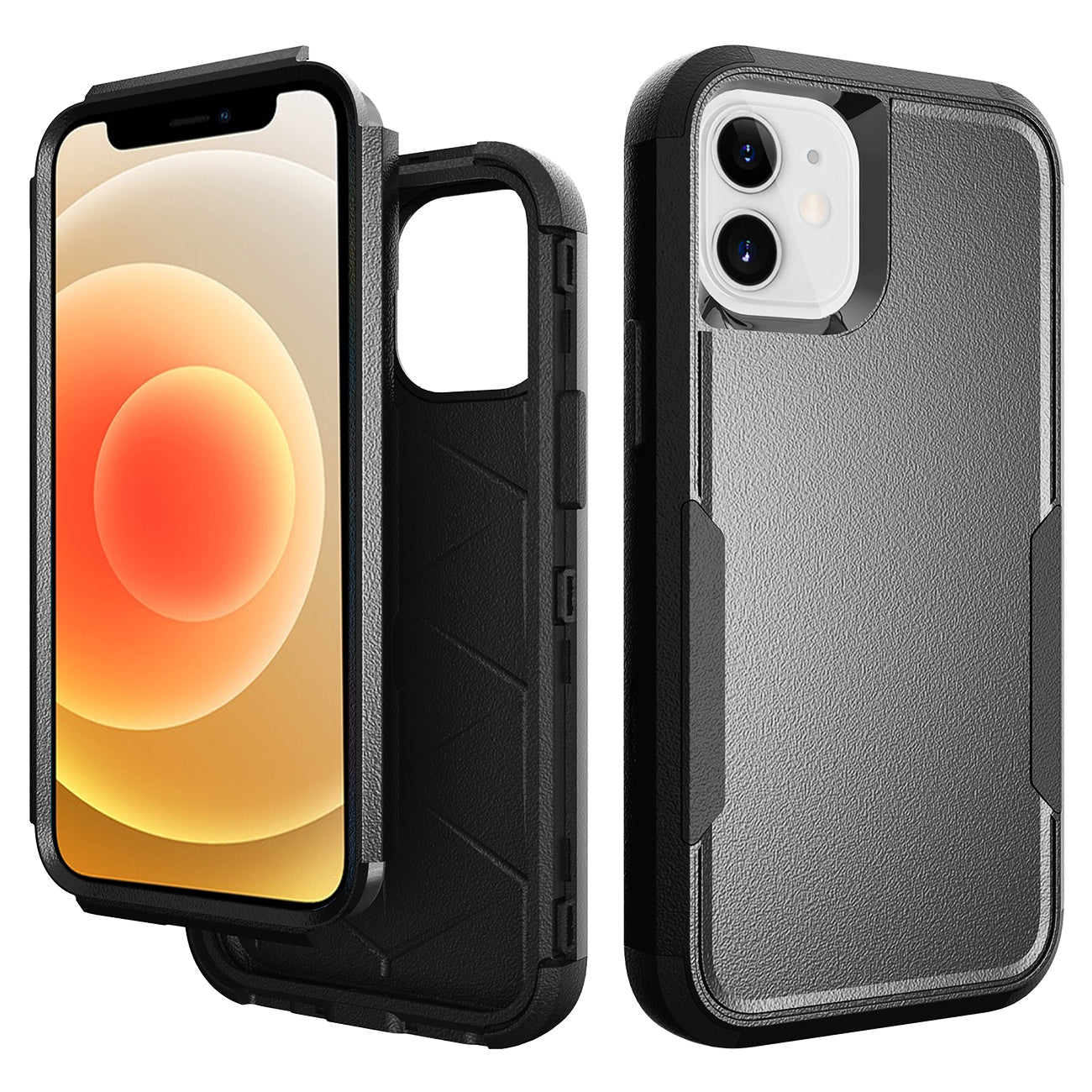 IPHONE 12 MINI Compatible 3in1 Hybrid Heavy Duty Defender Rugged Armor Case For APPLE IPHONE 12 MINI In Black - Premium Protection by CELL DEMAND