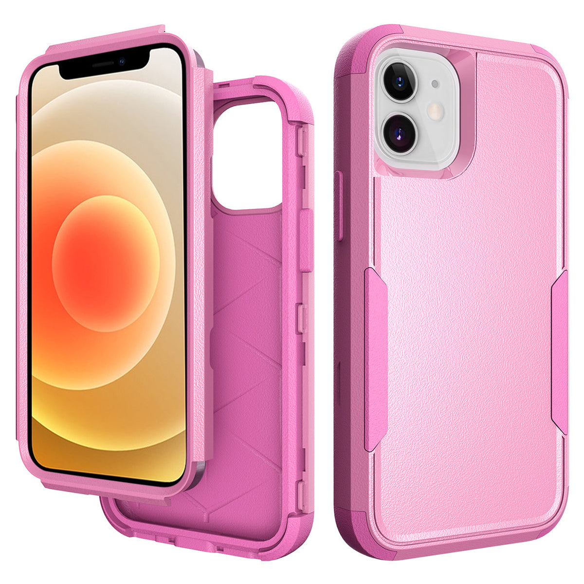 IPHONE 12 MINI Compatible 3in1 Hybrid Heavy Duty Defender Rugged Armor Case For APPLE IPHONE 12 MINI In Pink - Ultra-Slim Protection by CELL DEMAND