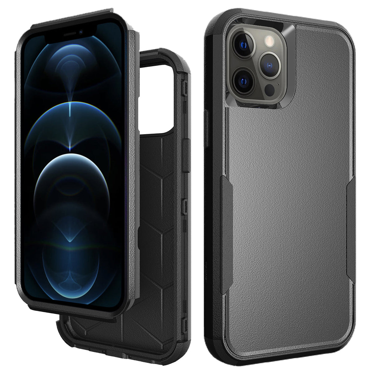 IPHONE 12 PRO Compatible 3in1 Hybrid Heavy Duty Defender Rugged Armor Case For APPLE IPHONE 12 PRO MAX In Black - Ultra-Slim Protection by CELL DEMAND