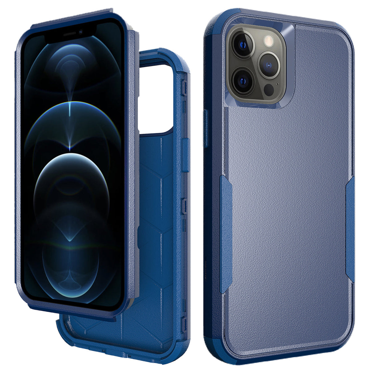 IPHONE 12  Compatible 3in1 Hybrid Heavy Duty Defender Rugged Armor Case For APPLE IPHONE 12 /12 PRO In Navy - Shockproof Protection by CELL DEMAND