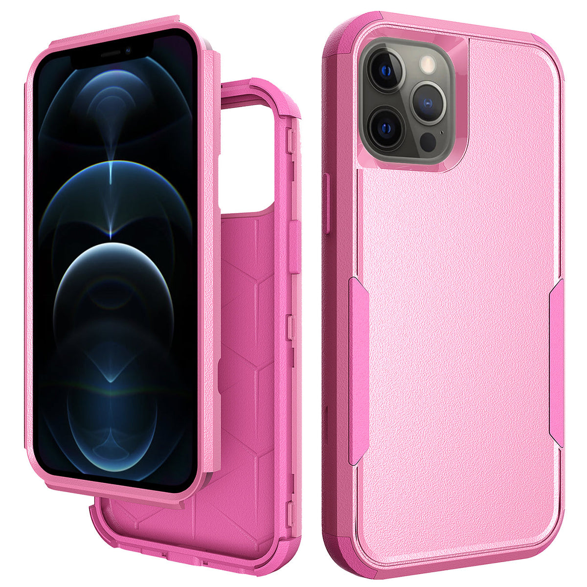 IPHONE 12  Compatible 3in1 Hybrid Heavy Duty Defender Rugged Armor Case For APPLE IPHONE 12 /12 PRO In Pink - Premium Protection by CELL DEMAND