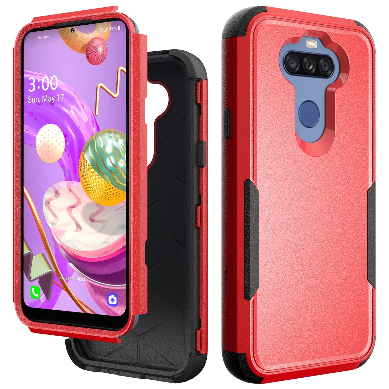 3in1 Hybrid Heavy Duty Defender Rugged Armor Military Grade Protective Case For LG STYLO5 In Red - Heavy Duty & Reliable | CELL DEMAND Official