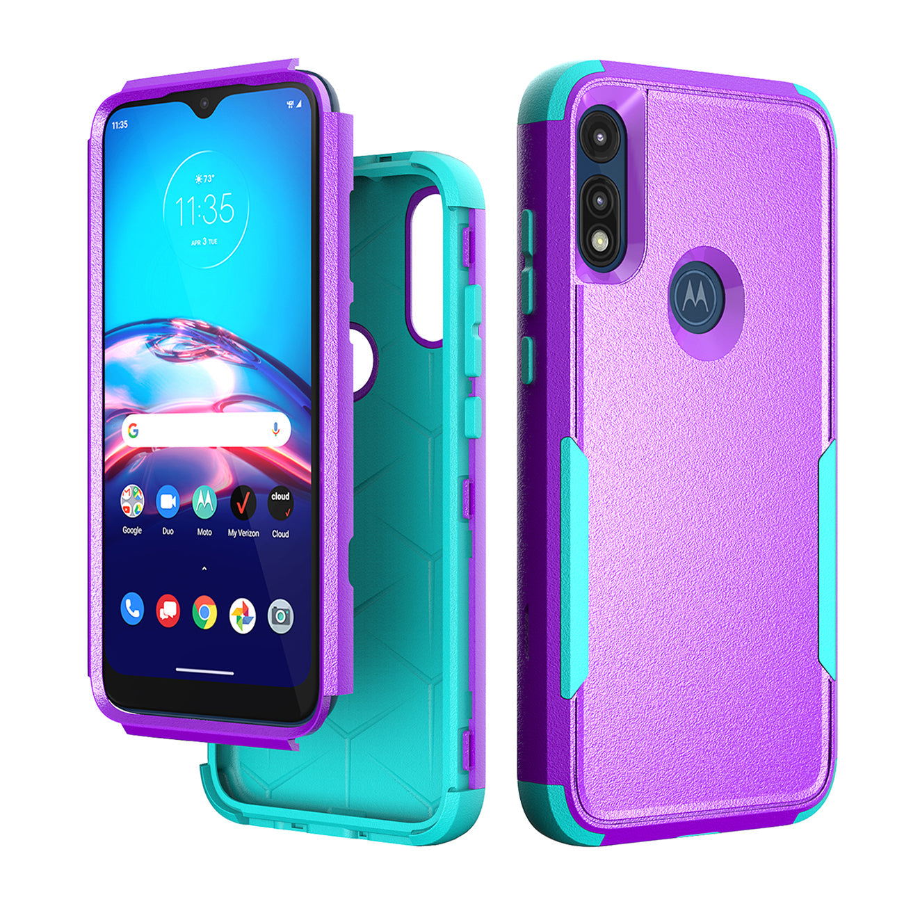 3in1 Hybrid Heavy Duty Defender Rugged Armor Case For MOTOROLA E7 2020 In Purple - Crystal Clear & Reliable | CELL DEMAND Official