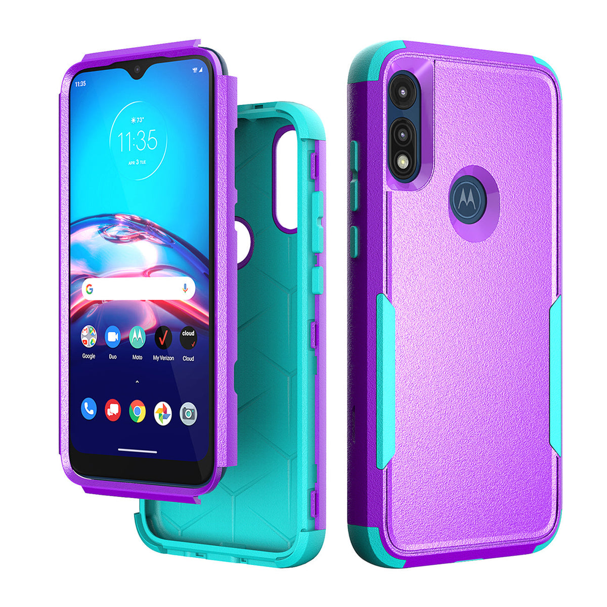 3in1 Hybrid Heavy Duty Defender Rugged Armor Case For MOTOROLA E7 2020 In Purple - Crystal Clear & Reliable | CELL DEMAND Official