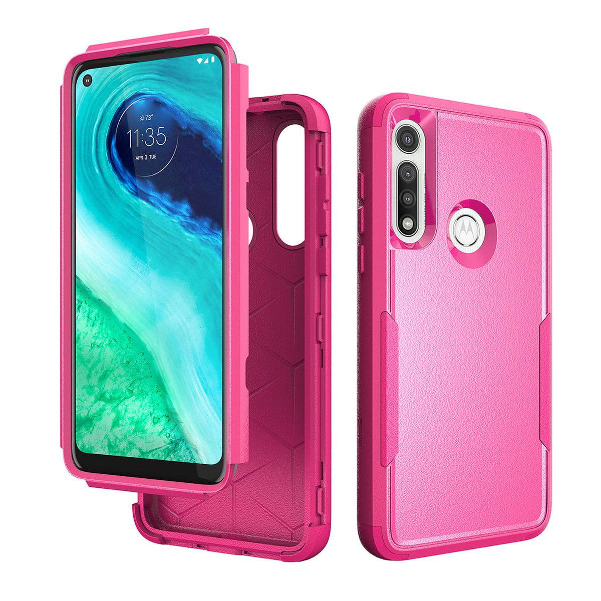 3in1 Hybrid Heavy Duty Defender Rugged Armor Military Grade Protective High Impact Case For MOTOROLA G FAST 2020 In Hot pink - Heavy Duty & Reliable | CELL DEMAND Official