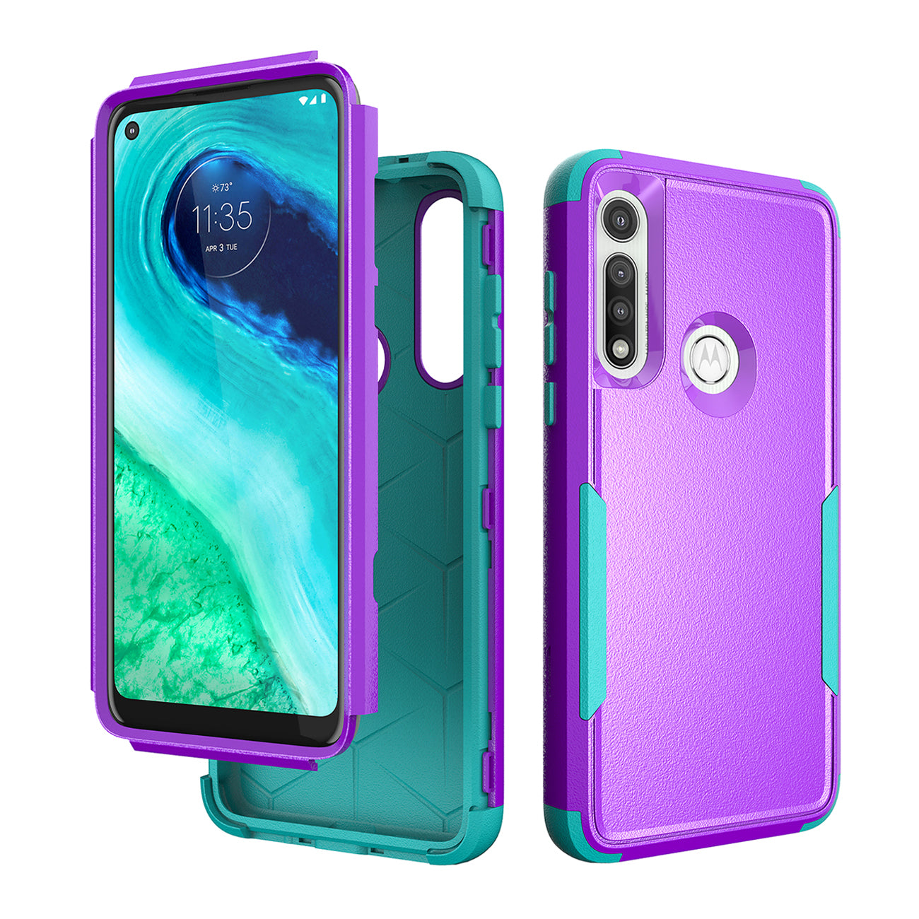 3in1 Hybrid Heavy Duty Defender Rugged Armor Military Grade Case For MOTOROLA G FAST 2020 In Purple - Heavy Duty & Reliable | CELL DEMAND Official