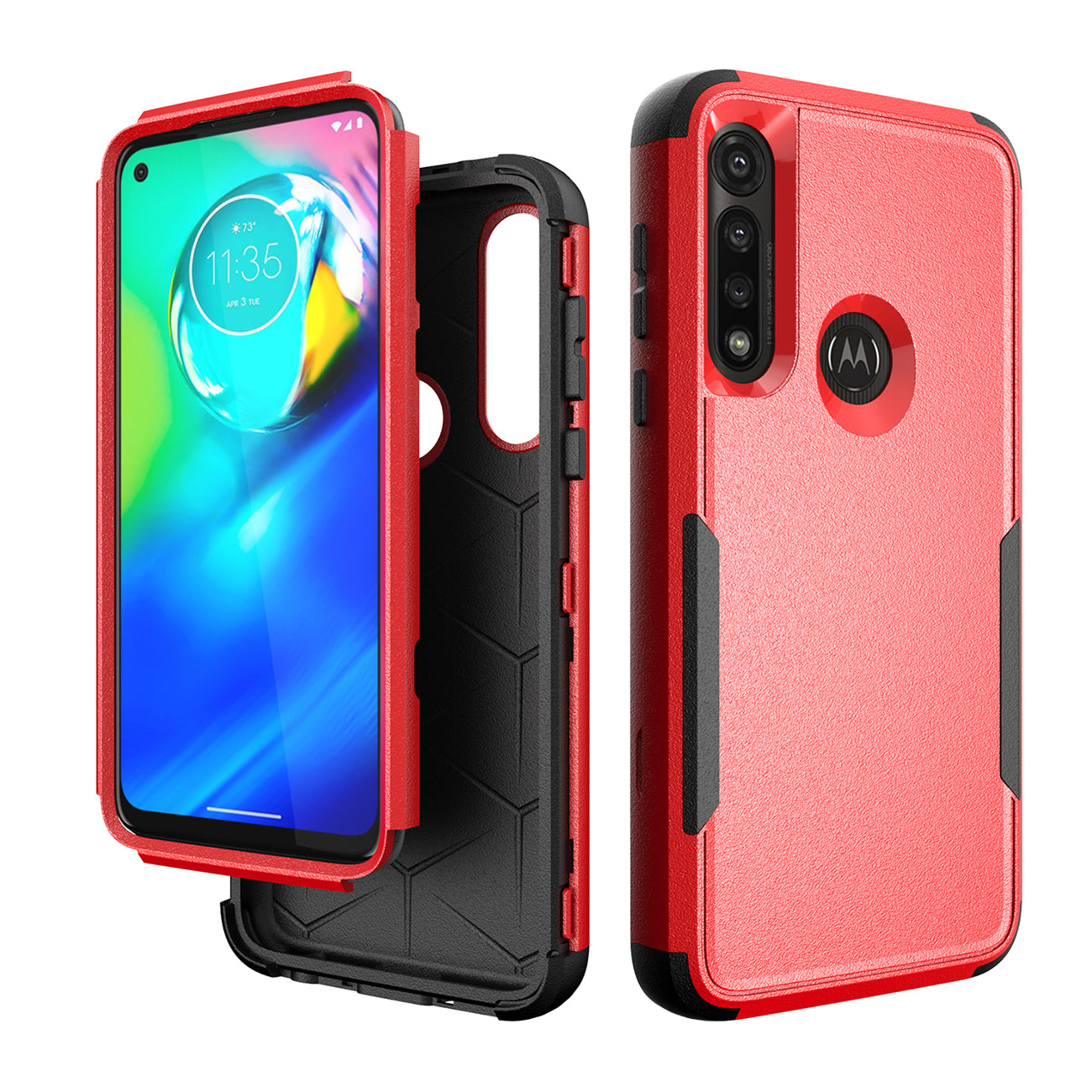 3in1 Hybrid Heavy Duty Defender Rugged Armor Military Grade Case MOTOROLA G POWER 2020 In Red - Premium & Reliable | CELL DEMAND Official