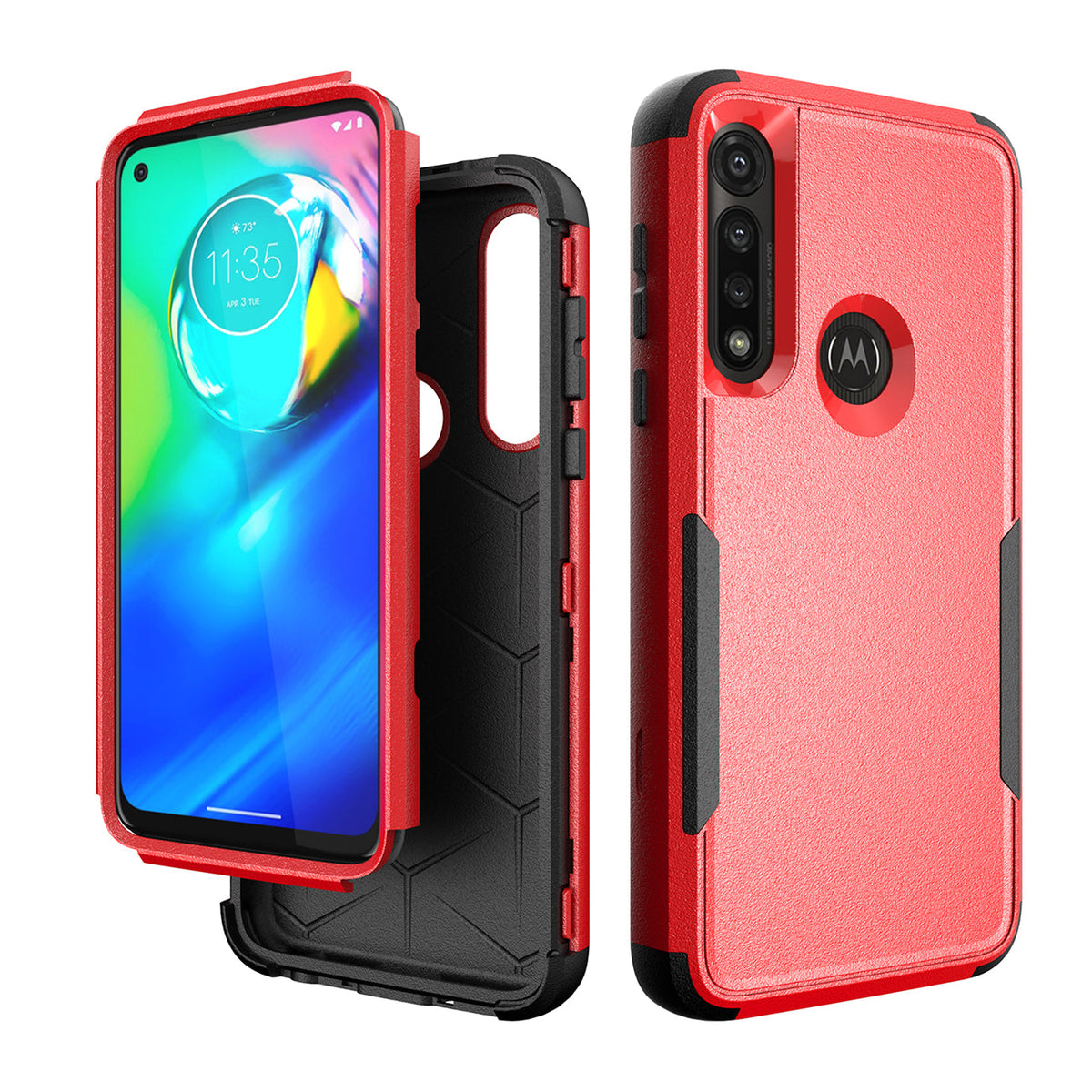 3in1 Hybrid Heavy Duty Defender Rugged Armor Military Grade Case MOTOROLA G POWER 2020 In Red - Premium & Reliable | CELL DEMAND Official