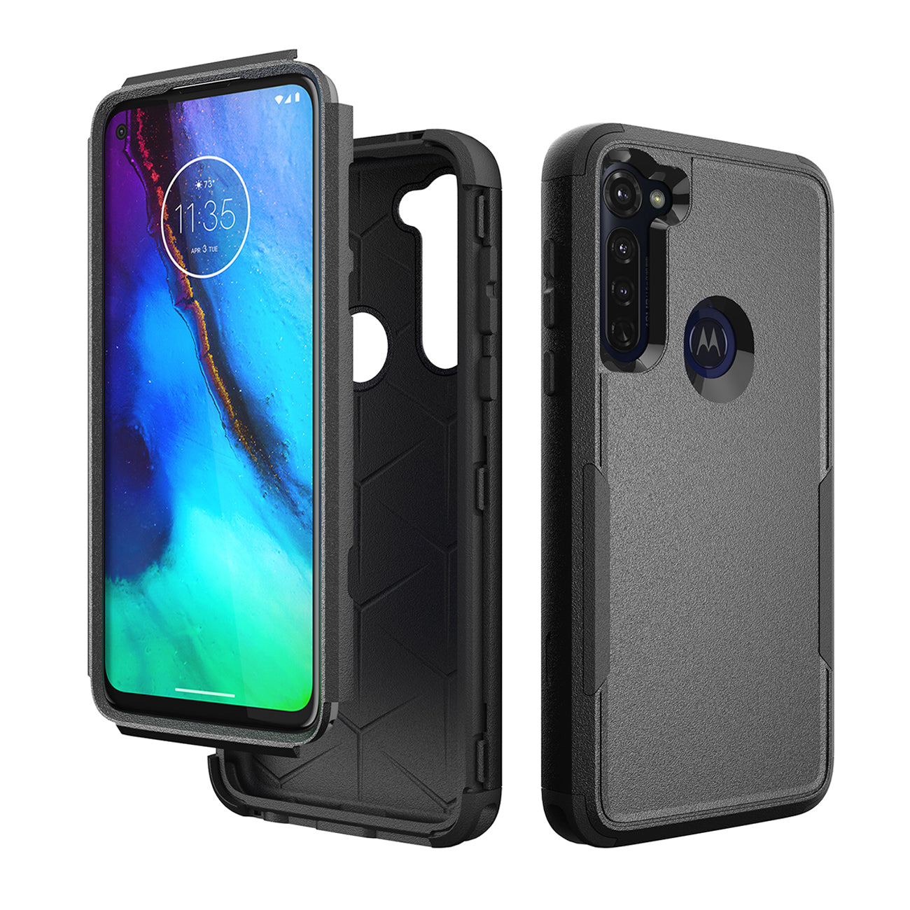 3in1 Hybrid Heavy Duty Defender Rugged Armor Military Grade Case MOTOROLA G STYLUS 2020 In Black - Crystal Clear & Reliable | CELL DEMAND Official