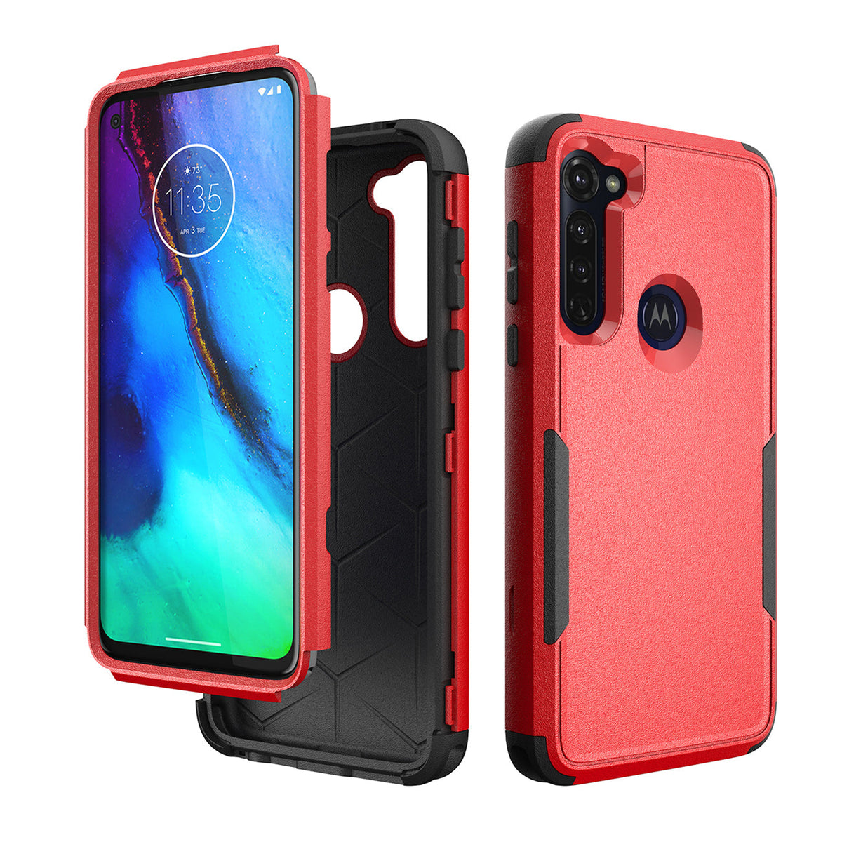 3in1 Hybrid Heavy Duty Defender Rugged Armor Military Grade Case MOTOROLA G STYLUS 2020 In Red - Heavy Duty & Reliable | CELL DEMAND Official