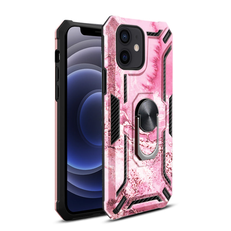 IPHONE 12 MINI Compatible Phone Case with Magnetic Ring Holder For IPHONE 12 MINI In Pink - Shockproof Protection by CELL DEMAND