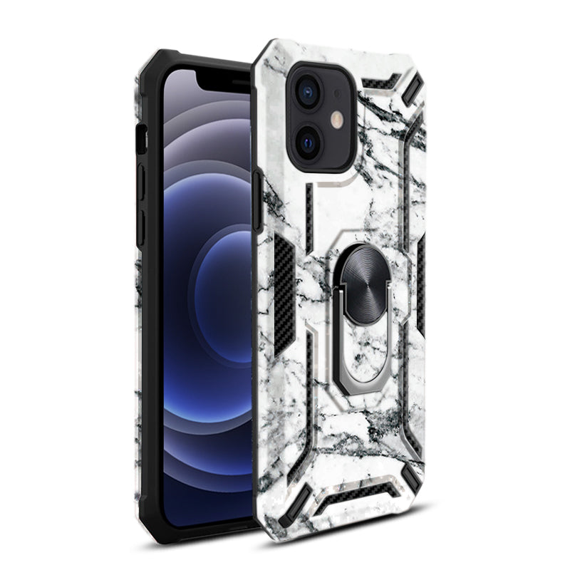 IPHONE 12 MINI Compatible Phone Case with Magnetic Ring Holder For IPHONE 12 MINI In White - Durable Protection by CELL DEMAND