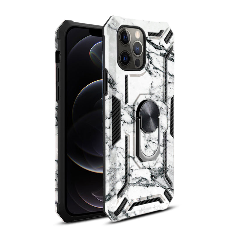 IPHONE 12 Compatible Phone Case with Magnetic Ring Holder For IPHONE 12/ IPHONE 12 PRO In White - Heavy Duty Protection by CELL DEMAND