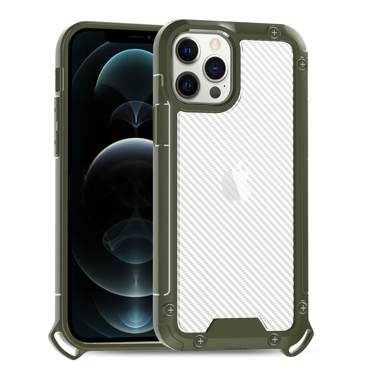 iPhone 12  Compatible Shockproof PC Bumper Case With Carbon Fiber Pattern In Green For iPhone 12 / 12 Pro - Shockproof Protection by CELL DEMAND