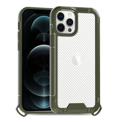 iPhone 12  Compatible Shockproof PC Bumper Case With Carbon Fiber Pattern In Green For iPhone 12 / 12 Pro - Shockproof Protection by CELL DEMAND