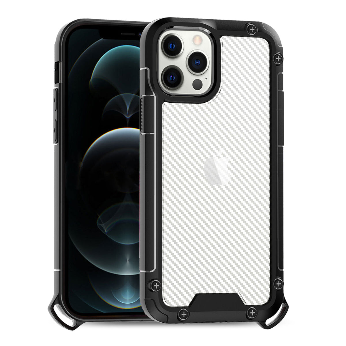 iPhone 12 Pro Compatible Shockproof PC Bumper Case With Carbon Fiber Pattern In Black For iPhone 12 Pro Max - Heavy Duty Protection by CELL DEMAND