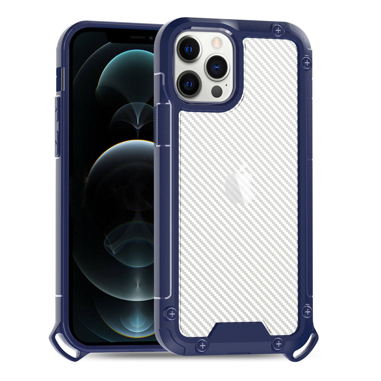 iPhone 12 Pro Compatible Shockproof PC Bumper Case With Carbon Fiber Pattern In Navy For iPhone 12 Pro Max - Premium Protection by CELL DEMAND