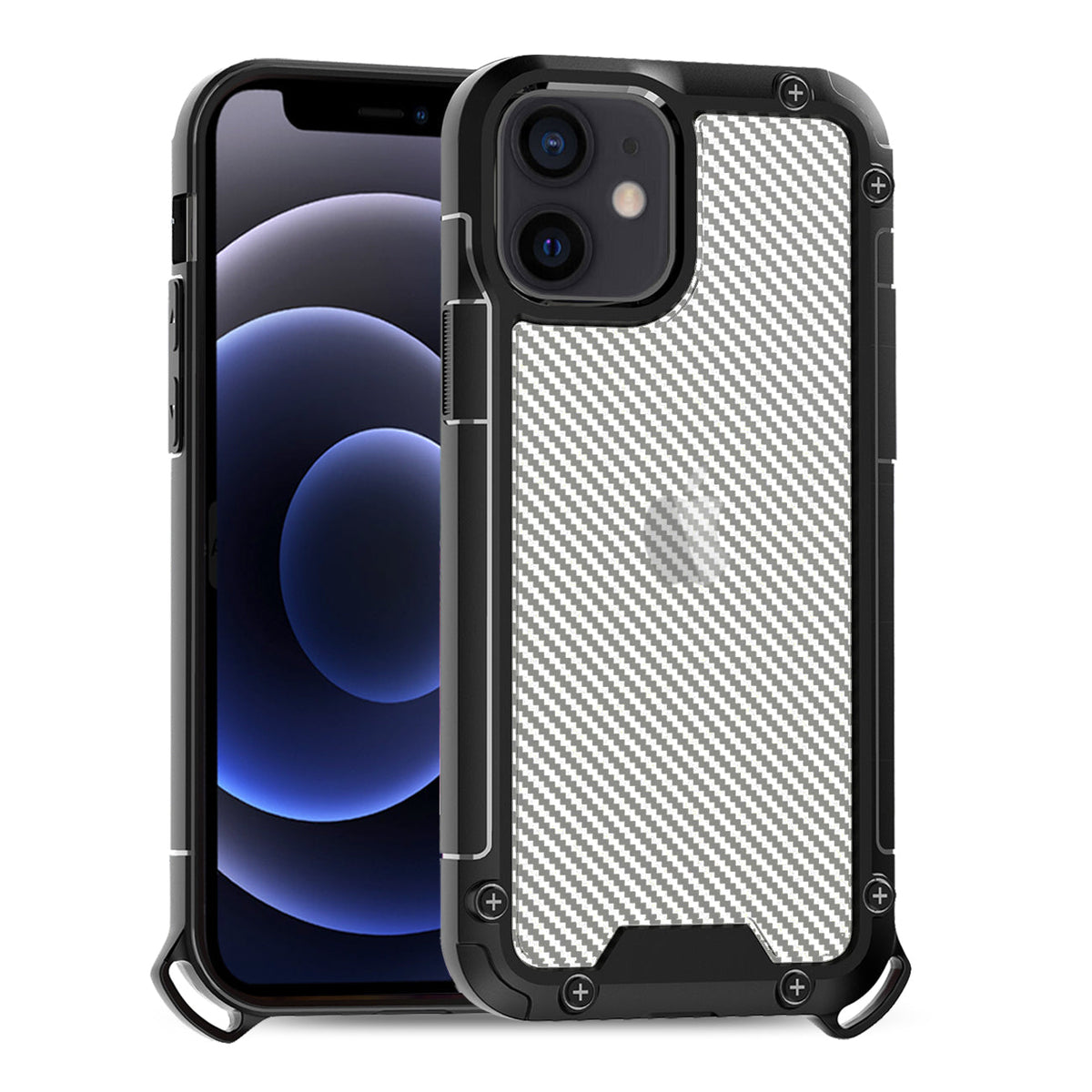 iPhone 12 Mini Compatible Shockproof PC Bumper Case With Carbon Fiber Pattern In Black For iPhone 12 Mini - Ultra-Slim Protection by CELL DEMAND