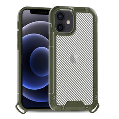 iPhone 12 Mini Compatible Shockproof PC Bumper Case With Carbon Fiber Pattern In Green For iPhone 12 Mini - Heavy Duty Protection by CELL DEMAND