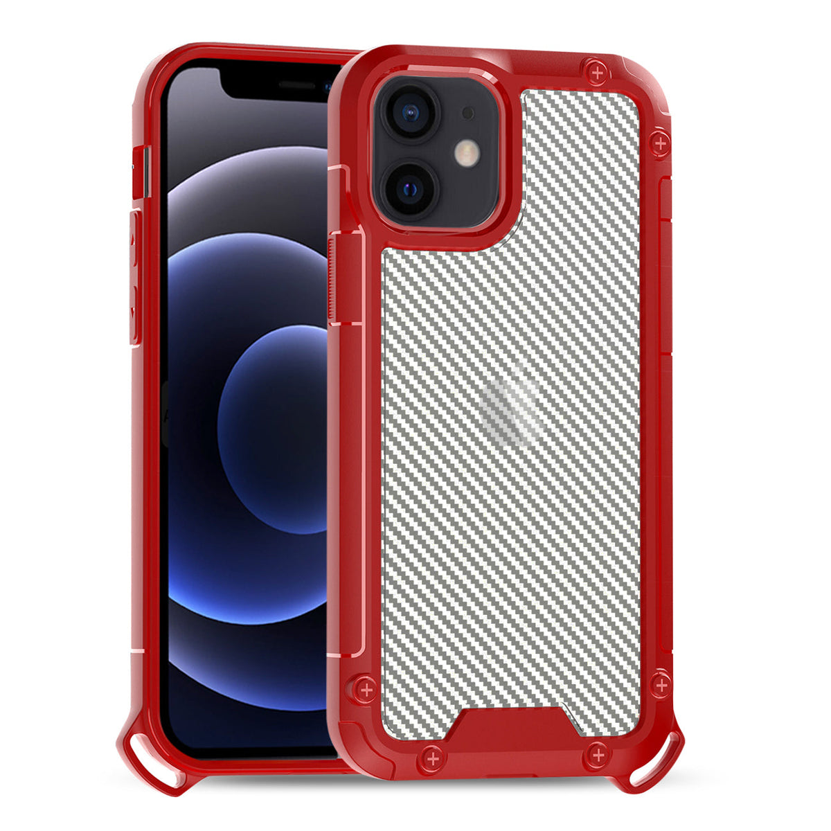iPhone 12 Mini Compatible Shockproof PC Bumper Case With Carbon Fiber Pattern In Red For iPhone 12 Mini - Ultra-Slim Protection by CELL DEMAND