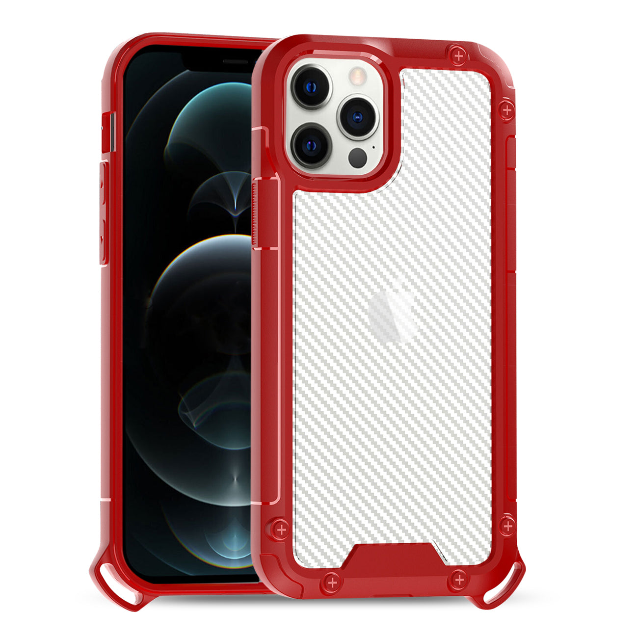 iPhone 12  Compatible Shockproof PC Bumper Case With Carbon Fiber Pattern In Red For iPhone 12 / 12 Pro - Shockproof Protection by CELL DEMAND