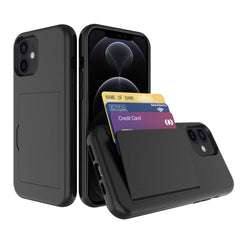 iPhone 12 Mini Compatible TPU PC Hybrid 2-in-1 Flip Card Holder Phone Case for Apple iPhone 12 Mini In Black - Durable Protection by CELL DEMAND