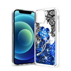 iPhone 12 Mini Glitter Case Moving Quicksand Navy Floral - Heavy Duty & Reliable | CELL DEMAND Official