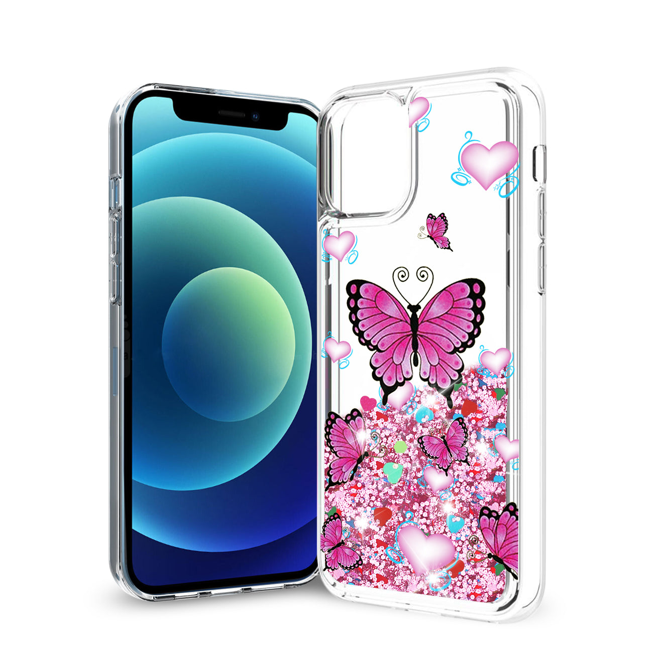 iPhone 12 Mini Glitter Case Moving Quicksand Pink Butterfly - Ultra-Slim & Reliable | CELL DEMAND Official