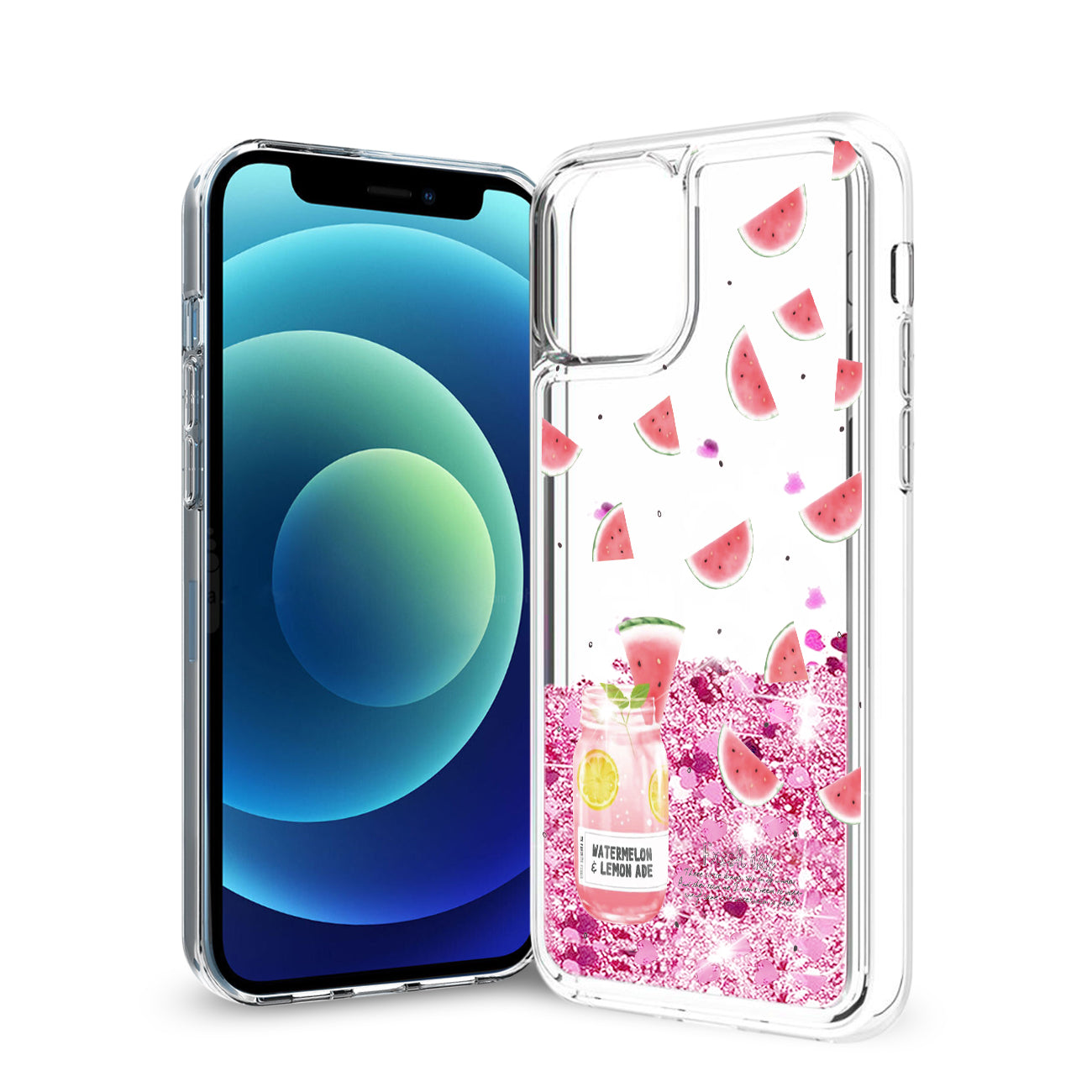 iPhone 12 Mini Glitter Case Moving Quicksand Pink Watermelon - Durable & Reliable | CELL DEMAND Official