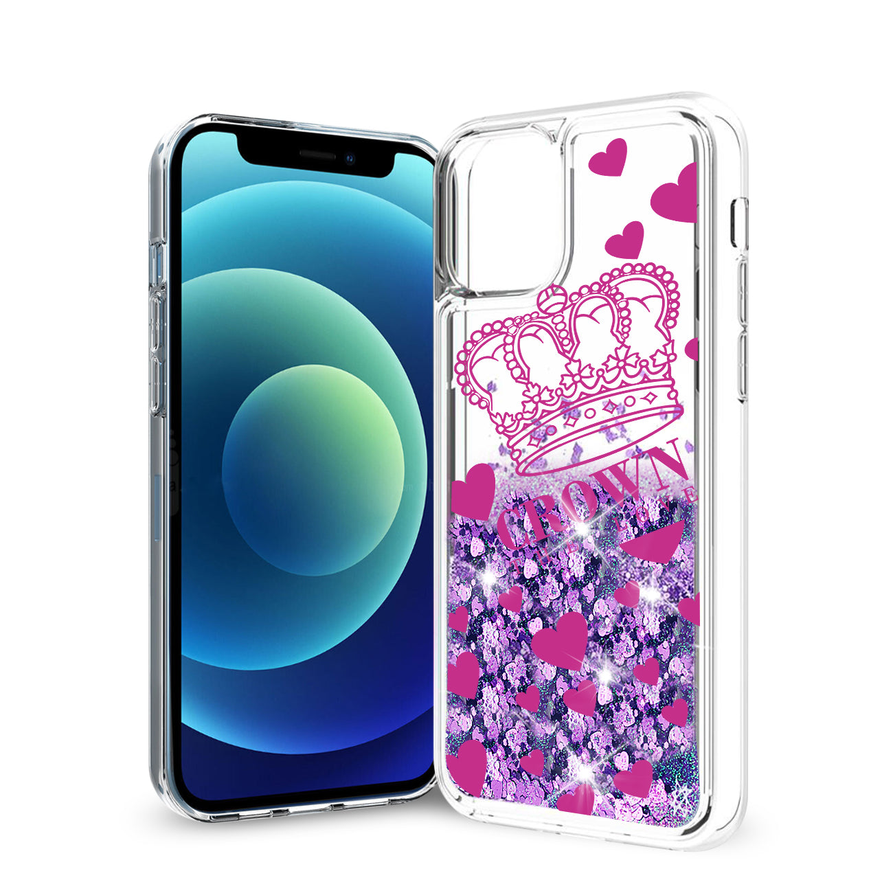 iPhone 12 Mini Glitter Case Moving Quicksand Purple Crown - Durable & Reliable | CELL DEMAND Official