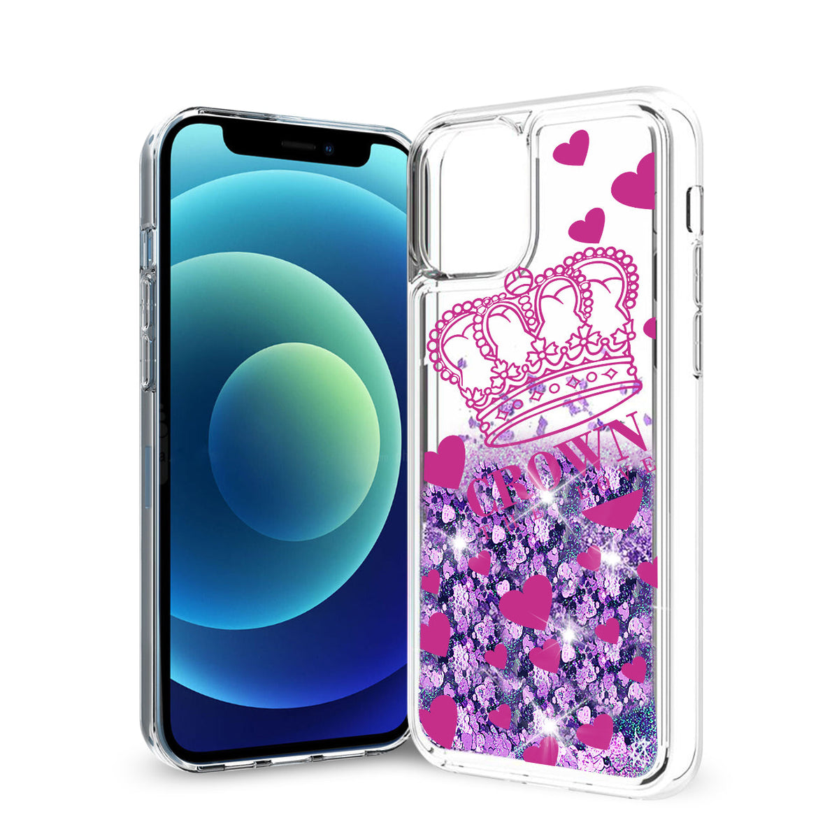 iPhone 12 Mini Glitter Case Moving Quicksand Purple Crown - Durable & Reliable | CELL DEMAND Official