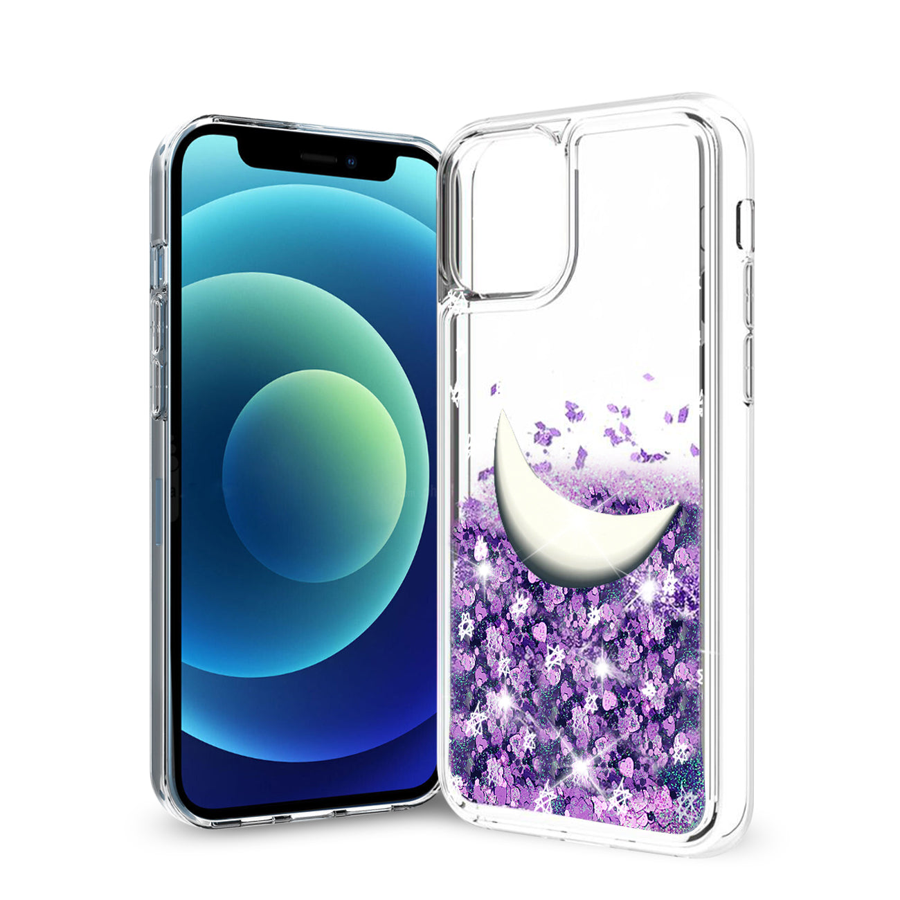 iPhone 12 Mini Glitter Case Moving Quicksand Purple Moon - Ultra-Slim & Reliable | CELL DEMAND Official