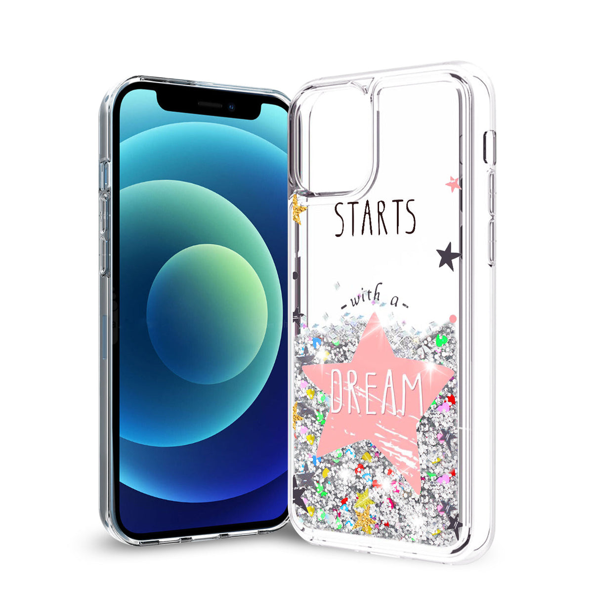 iPhone 12 Mini Glitter Case Moving Quicksand Silver Dream - Crystal Clear & Reliable | CELL DEMAND Official