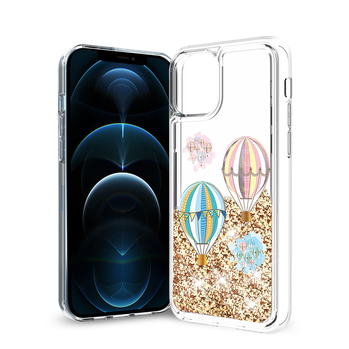 iPhone 12 / 12 Pro Glitter Case Moving Quicksand Gold Hot Air Balloons - Durable & Reliable | CELL DEMAND Official