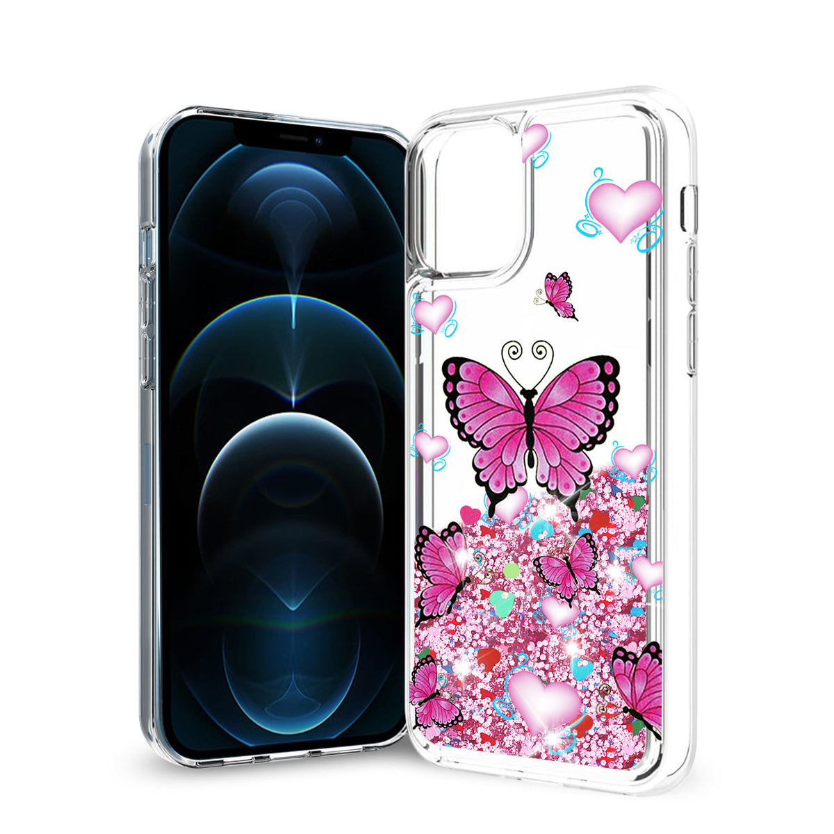 iPhone 12 / 12 Pro Glitter Case Moving Quicksand Pink Butterfly - Durable & Reliable | CELL DEMAND Official