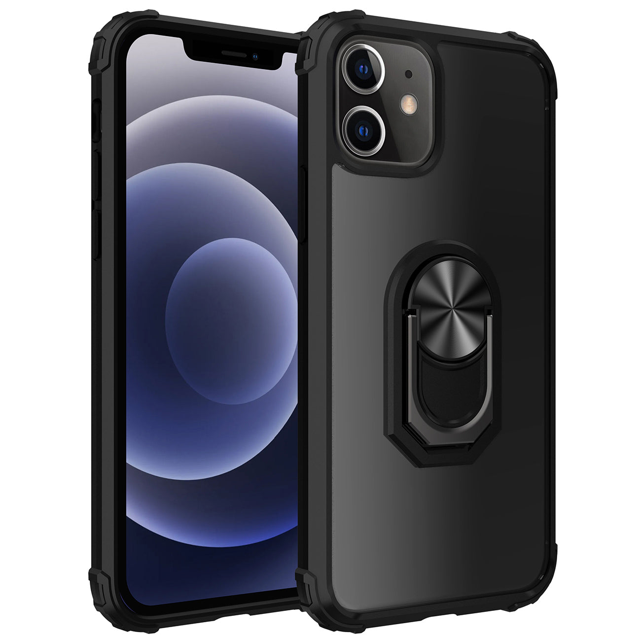 IPHONE 12 MINI Compatible Kickstand Ring Holder TPU Shockproof Case With Magnetic Car MountAPPLE IPHONE 12 MINI In Black - Premium Protection by CELL DEMAND