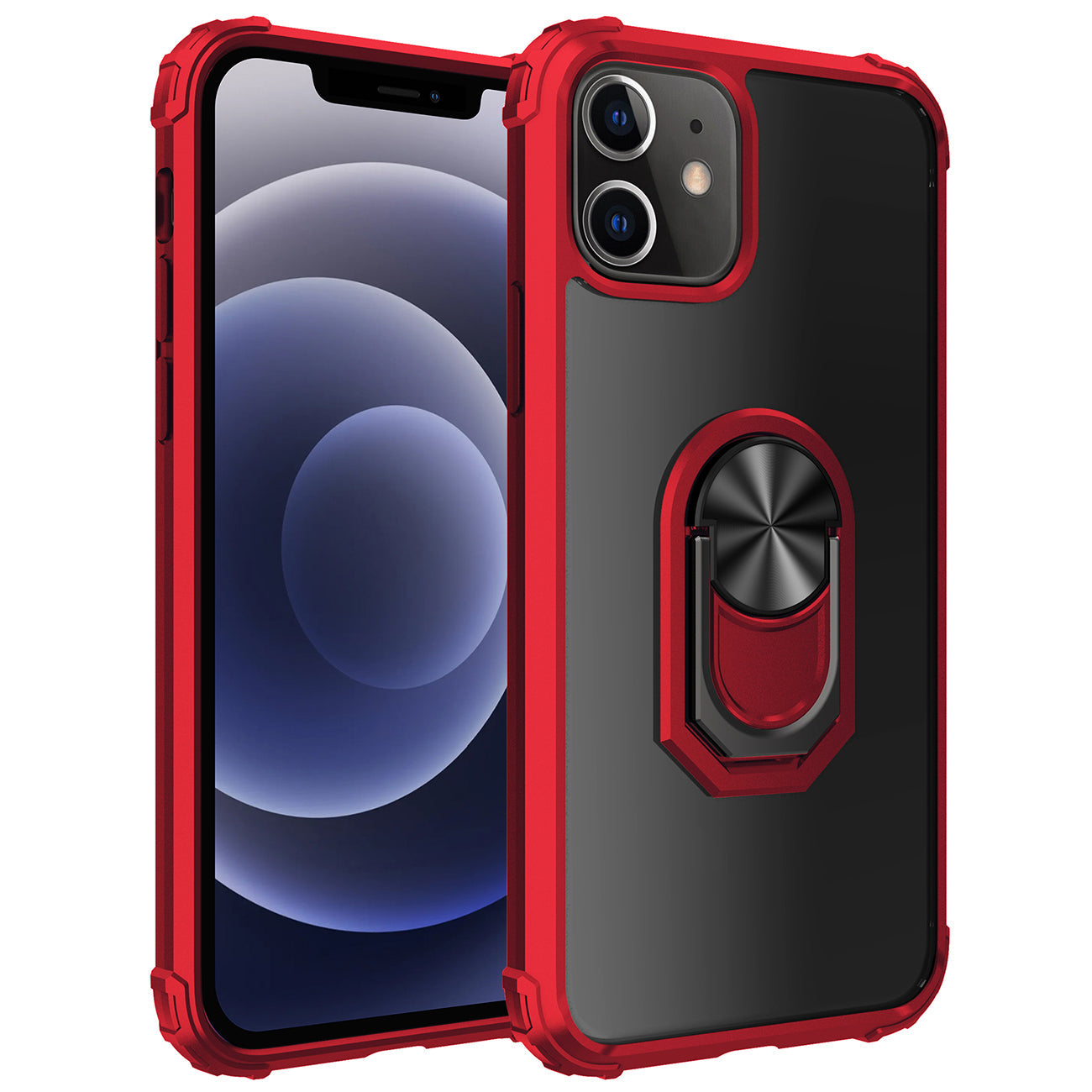 IPHONE 12 MINI Compatible Kickstand Ring Holder TPU Shockproof Case With Magnetic Car MountAPPLE IPHONE 12 MINI In Red - Heavy Duty Protection by CELL DEMAND